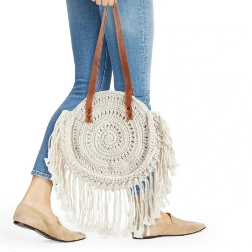 Anthropologie Round Macrame Tote Crochet Purse BOHO VIBES ☀️☀️